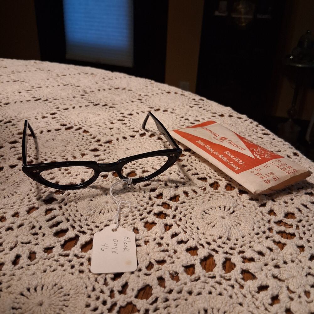 American Optical New old stock eye glasses onyx sleek cat eye 46 VG1